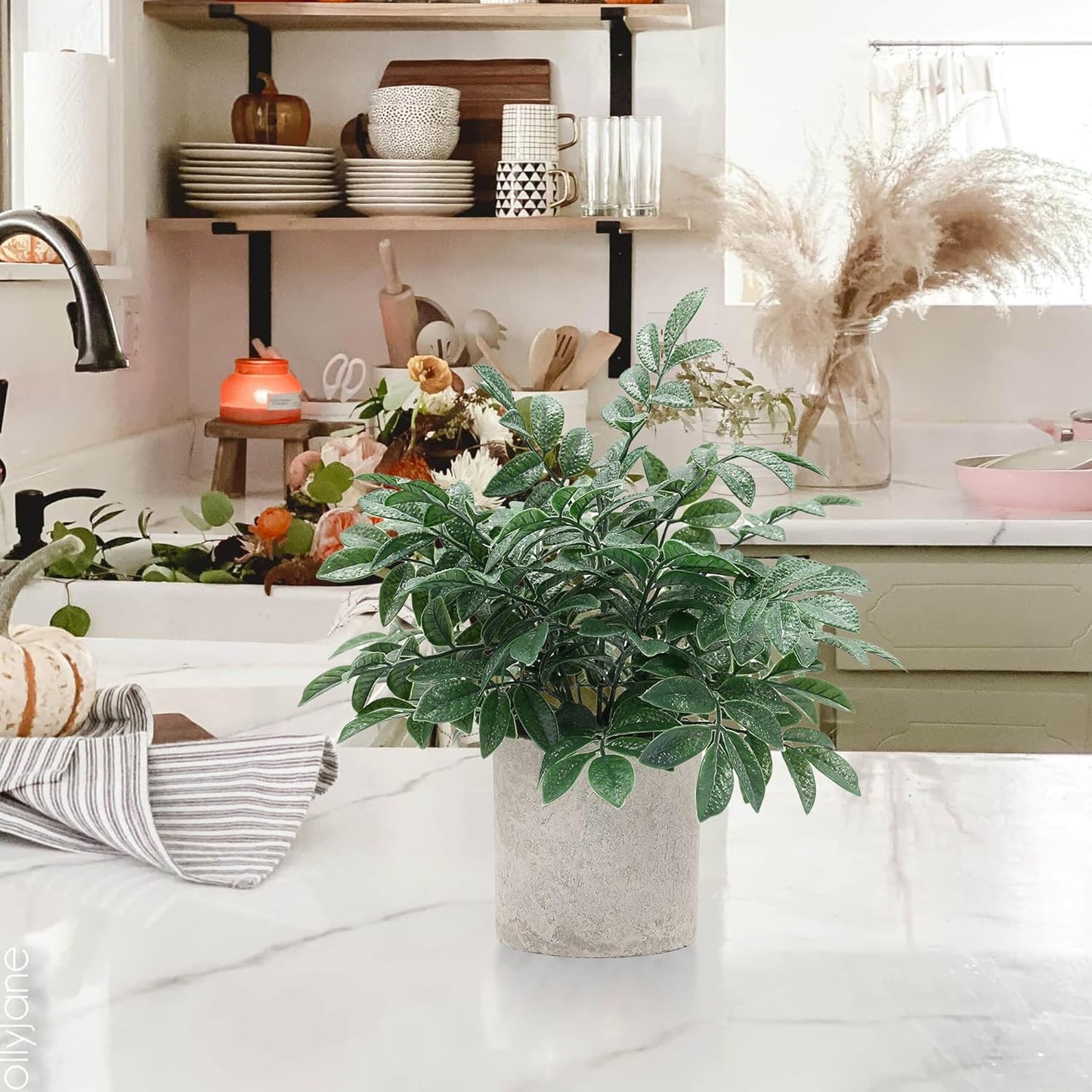 2 Pack Small Fake Plants Potted Artificial Herb Plants for Shelf Desk Home Bathroom Farmhouse Room Coffee Table Decor (Gray Green)