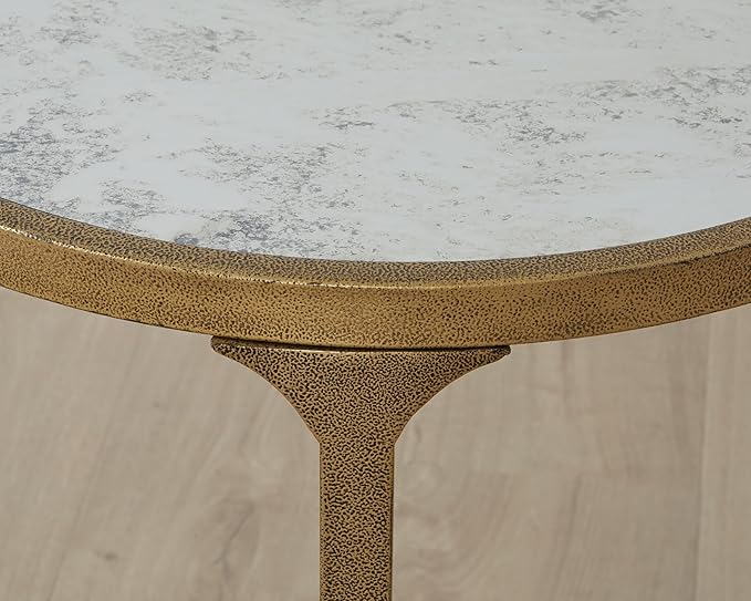 Signature Design by Ashley Korajane Transitional Metal End Table with Tempered Glass Top, Metallic