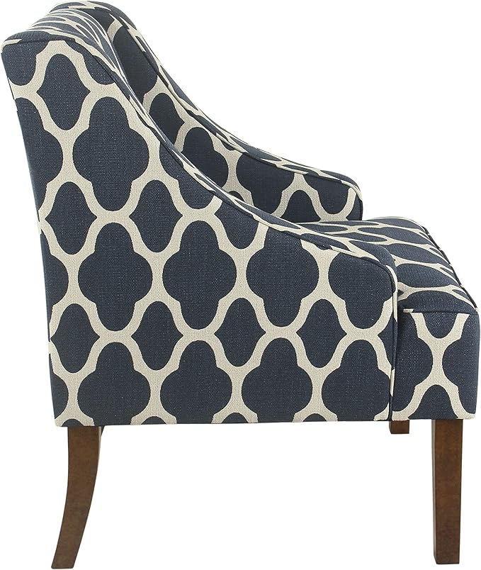 Homepop Home Decor | Upholstered Classic Swoop Arm Accent Chair | Accent Chairs for Living Room & Bedroom | Decorative Home Furniture, Dark Navy Geometric