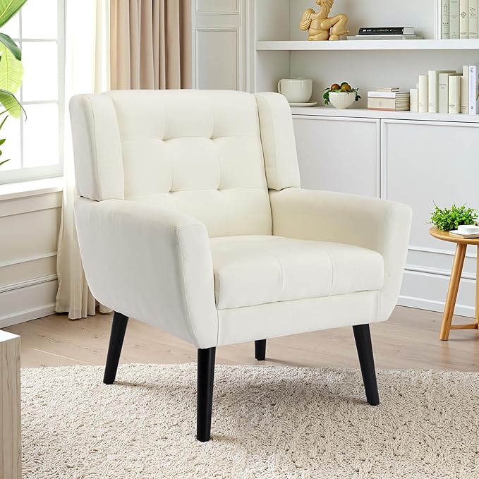 NicBex Modern Accent Chair for Living Room Upholstered Foam Filled Living Room Chairs with Metal Legs Linen Cozy Lounge Armchair for Living Room Bedroom,White