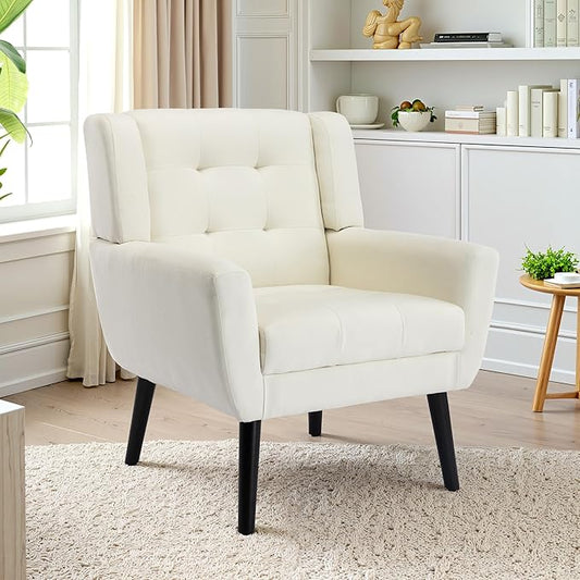 NicBex Modern Accent Chair for Living Room Upholstered Foam Filled Living Room Chairs with Metal Legs Linen Cozy Lounge Armchair for Living Room Bedroom,White