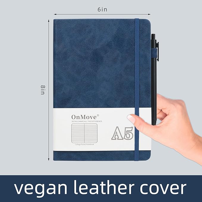 Notebooks Journal for Women Men 3 Pack Bulk Leather Hardcover with Pen Holder A5 160 Pages 100 GSM Thick Paper for Work School Lined Navy Blue