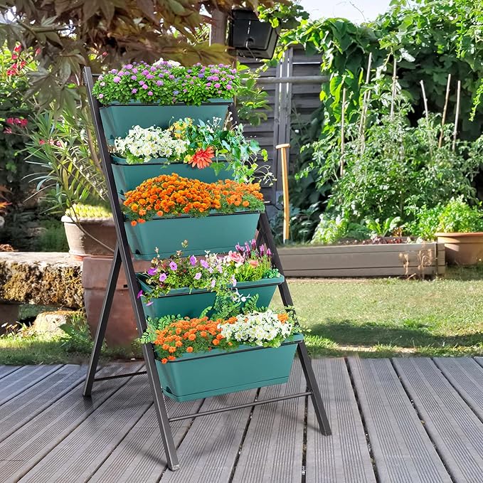 Safstar 5-Tier Vertical Raised Garden Bed, Freestanding Garden Planter with 5 Container Boxes, Elevated Planter for Vegetables, Fruits, Flowers, Herbs, Good for Indoor & Outdoor Use (Green, 2)