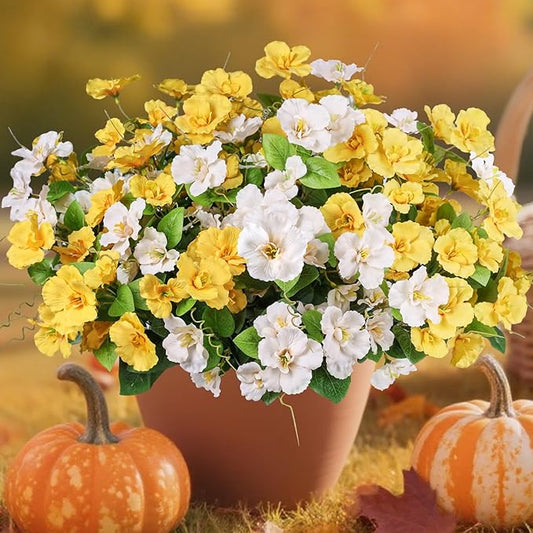 INSPRING Fake Fall Flowers Artificial Mums for Outdoors Autumn Decoration, Faux Silk Flowers Plants Realistic UV Resistant Tropical Flower Artificial for Outside Planter Patio (2MixHB, 6 Bundles)