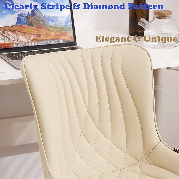 YOUTASTE Dining Chairs Set of 2, Mid Century Modern Upholstered Faux Leather Kitchen Room Chairs, with Black Metal Legs, Armless Accent Chair for Living Room, Bedroom, Vanity, Beige