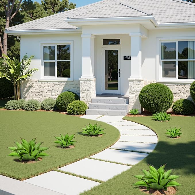 Artificial Agave Faux Agave Fake Greenery Outdoor Artificial Plant Fake Plant for Indoor Home Decoration Plastic Plant Outdoor Decoration Front Porch Decor Simulation Plants 2Pack(12In，Green)