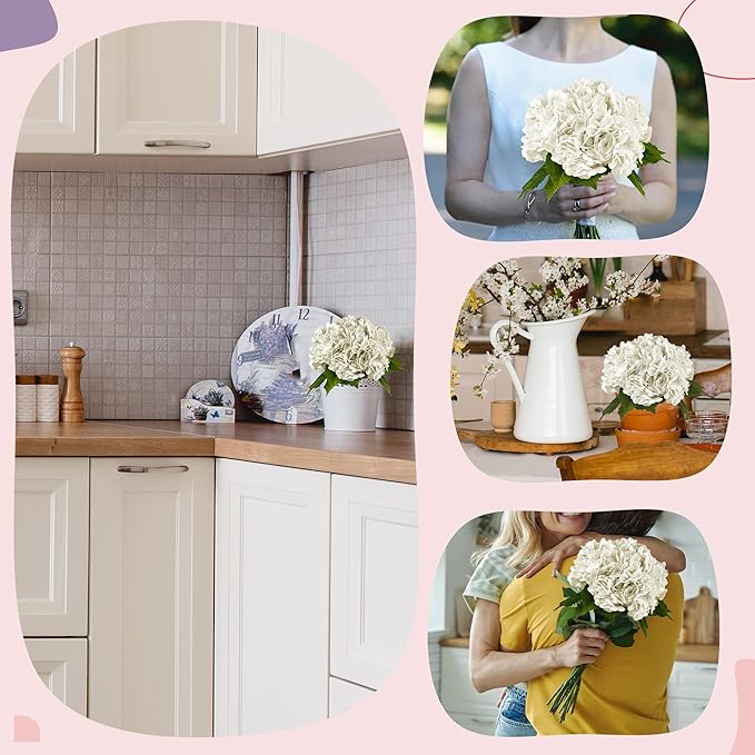 Yatim 21In White Artificial Hydrangea Flowers 5 Pcs Real Touch 3D Print Latex Flowers for Wedding Centerpieces Bouquets DIY Floral Decor Home Decoration with Stems