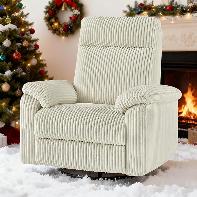 Swivel Rocker Recliner for Adults, Corduroy 360 Degree Swivel Glider Recliner Manual 3-Position Adjustable Easy Assembly for Small Space Living Room Nursery Bedroom