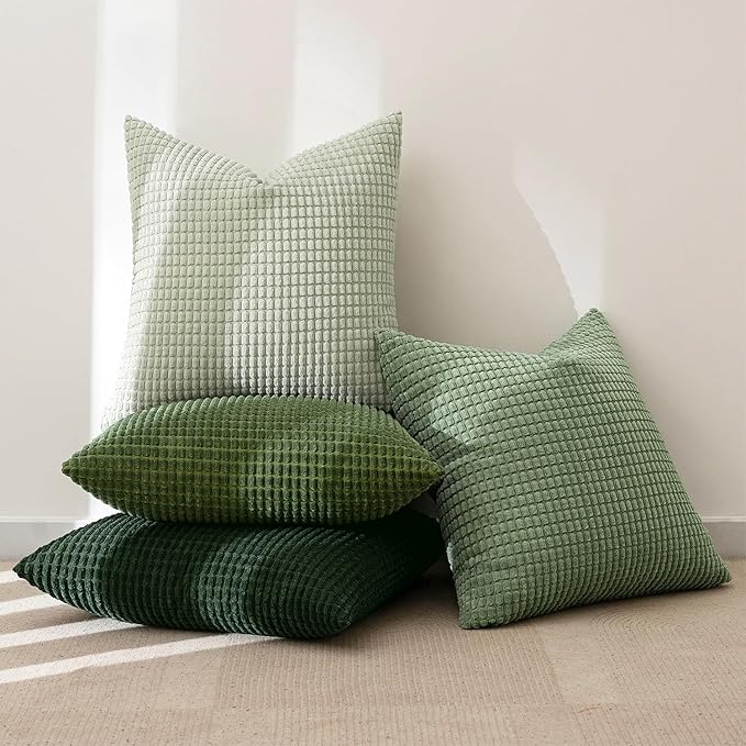 MIULEE Sage Green Pillow Covers 20x20 Inch Set of 4 Boho Farmhouse Home Decor Mordern Nordic Throw Pillows Covers Summer Soft Corduroy for Couch Bed Sofa Living Room Forest Green