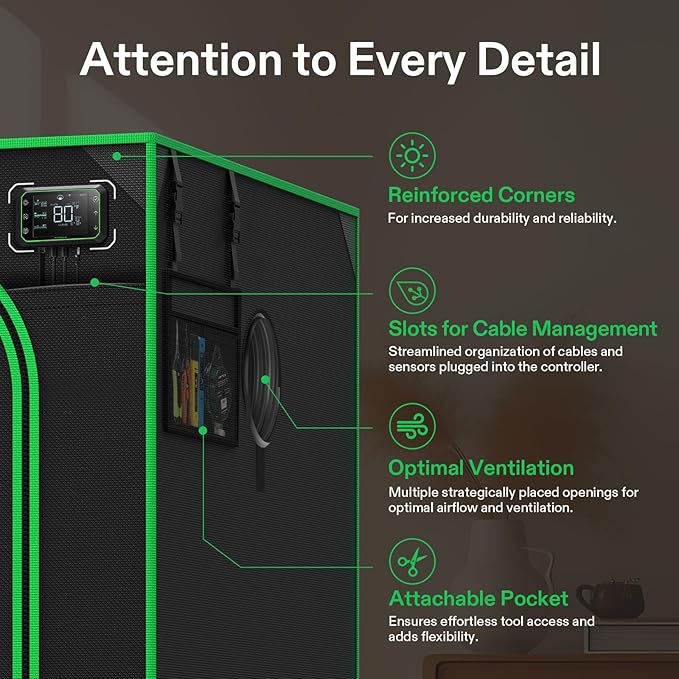 VIVOSUN P336 36"×36"×72" PRO Grow Tent, with Thick 1 inch Poles, Strengthened High Reflective Mylar Oxford Fabric, Extra Hanging Bars & High CFM Kit for Hydroponics Indoor Plant for AeroLight A200SE