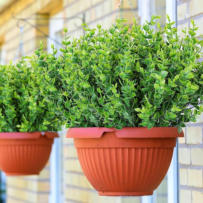 AmyHomie 20 Bundles Green Artificial Plants for Outdoor Spring Summer Decor UV Resistant Faux Wheat Grass Greenery Shrubs Eucalyptus Fake Plastic Plants Garden Porch Window Box Decorating