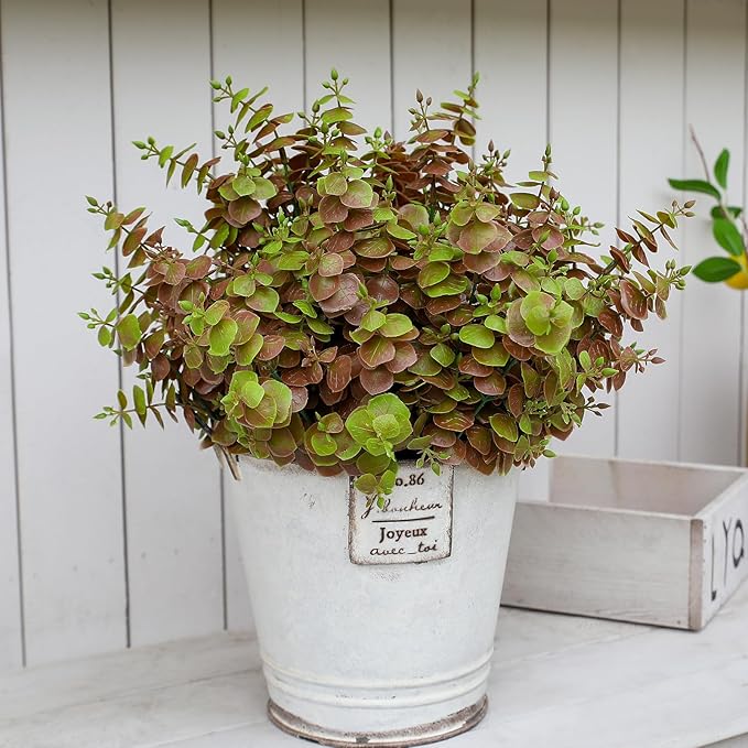 alyptus Artificial Fall Leaves Plant – 8PCS Outdoor Fake Greenery Boxwood Shrubs UV Resistant Fake Plants for Porch, Patio, Thanksgiving or Autumn Home Decor - Fall Leaves