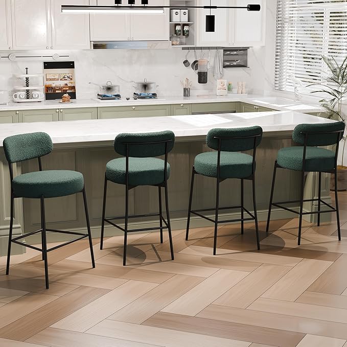 DYHOME Bar Stools Set of 4, 27.56 Inches Counter Height Kitchen Bar Stools with Back, Modern Metal Tall BarStools for Kitchen Island, Green