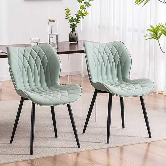 YOUNIKE Dining Chairs Set of 2, Upholstered Faux Leather Dining Room Chairs with Wing Back and Metal Legs, Mint Green