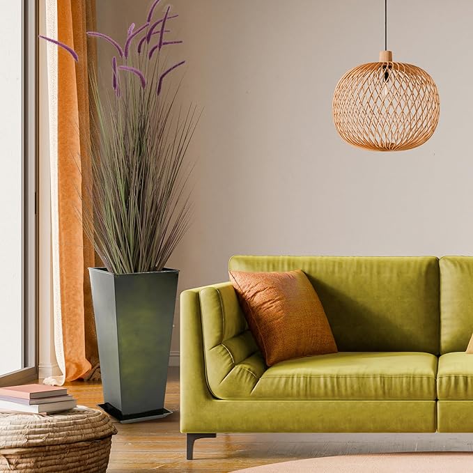 KOL Artificial 5ft 2-Pack Horsetail Reed Grass, 59in Tall Artificial Indoor Outdoor Fake Grass Plant, Home Office Décor Artificial Plants in Pot Faux Plant Greenery, Wedding Decor, Purple