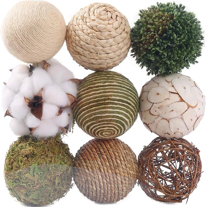9pcs 3.5Inch Fall Decorative Ball Orb Rattan Ball Rattan Woven Orbs Spherical Bowl and Vase Filler for Home Party Wedding Display Decor Props …