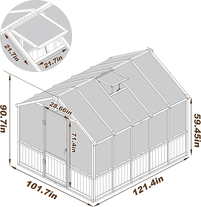 BlueWish 8x10 FT Greenhouse Kit, Wood Greenhouses with 6MM Polycarbonate Panel, Green House with Adjustable Vent & Lockable Door, Walk-in Greenhouse for Outside, Garden, Backyard