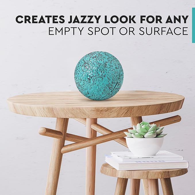 Everydecor Metal Decorative Sphere for Home Decor - Decorative Balls for Shelves, Centerpiece Bowls, Bookshelf - Decoration Orbs Accents for Living Room, Bedroom - Vintage Blue Shelf Spheres