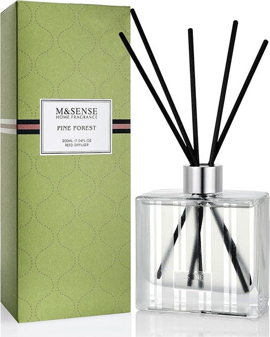 M&SENSE Pine Forest Reed Diffuser Set - 7.04oz Scented Diffusers for Home, Non-Toxic Essential Oil Decor with Sticks, Fragrance Gifts for Bedroom Bathroom Office