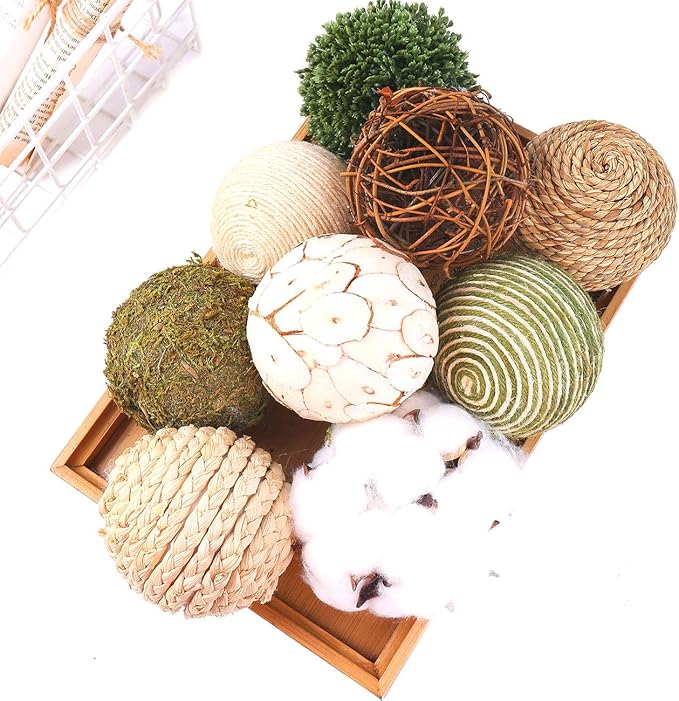 9pcs 3.5Inch Fall Decorative Ball Orb Rattan Ball Rattan Woven Orbs Spherical Bowl and Vase Filler for Home Party Wedding Display Decor Props …