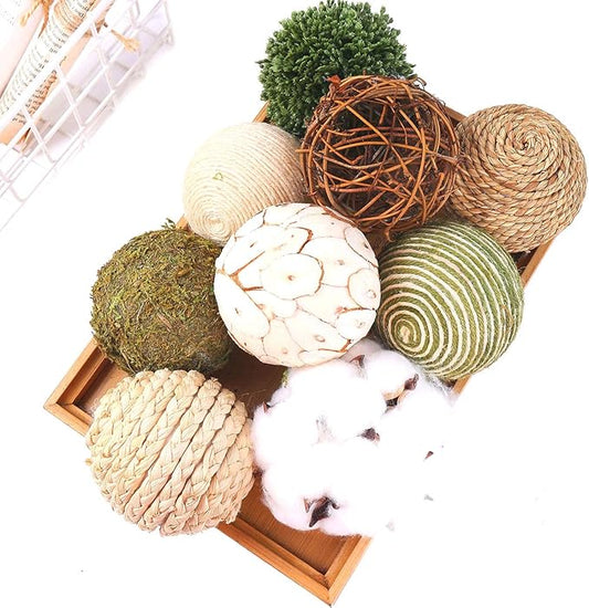 9pcs 3.5Inch Fall Decorative Ball Orb Rattan Ball Rattan Woven Orbs Spherical Bowl and Vase Filler for Home Party Wedding Display Decor Props …