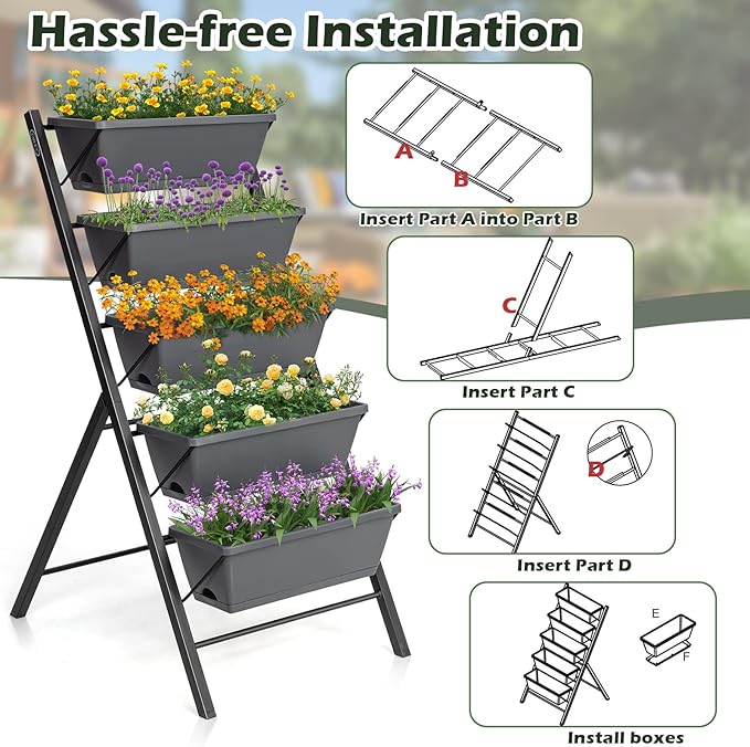 COSTWAY Vertical Raised Garden Bed, 5 Tier Planter Box with Drainage Holes for Vegetables, Grass, Flowers, Freestanding Garden Planter Indoor Outdoor, Patio, Balcony, Greenhouse