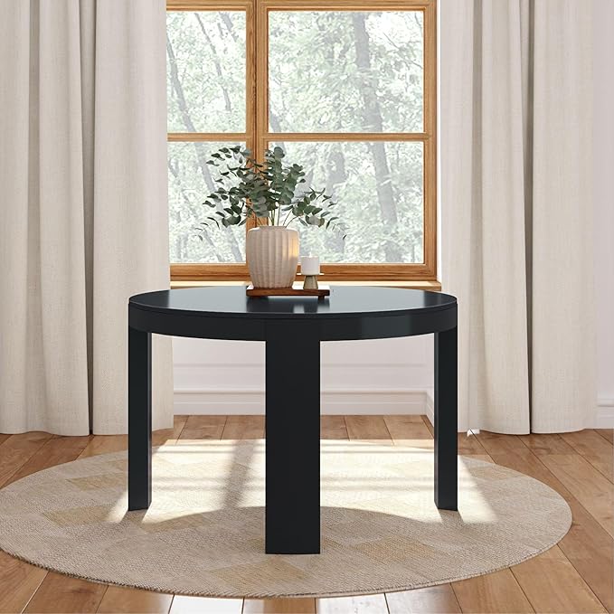 Plank+Beam Contour Round Dining Table, 47 Inch Kitchen Table, Solid Wood Dinner Table, Kitchen Dinette Table, Black