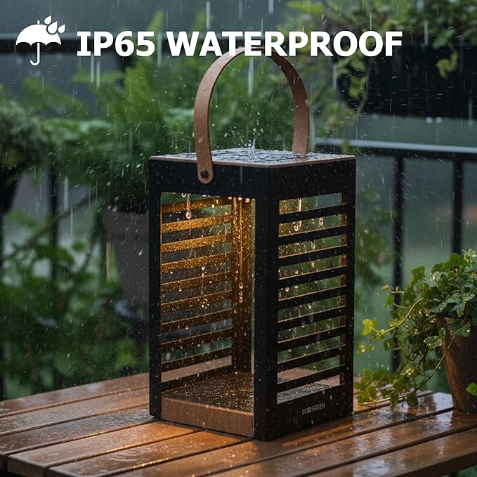 Solar Lantern with Handle - Outdoor Solar Light (7.87×13.78"), Waterproof & Corrosion Resistant, 8H Auto-On Warm White Light for Garden, Patio, Balcony & Porch Decor (Single Pack, Black)