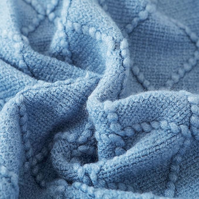 BOURINA Blue Throw Blanket 50x60 Inches Throw Textured Solid Soft Sofa Couch Decorative Knit Blanket