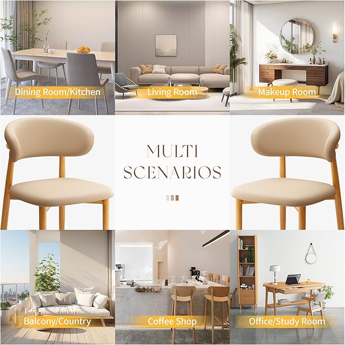 Kitchen Dining Chairs Set of 4 Modern Upholstered Leather Farmhouse Dining Room Chair with Metal Legs, Khaki