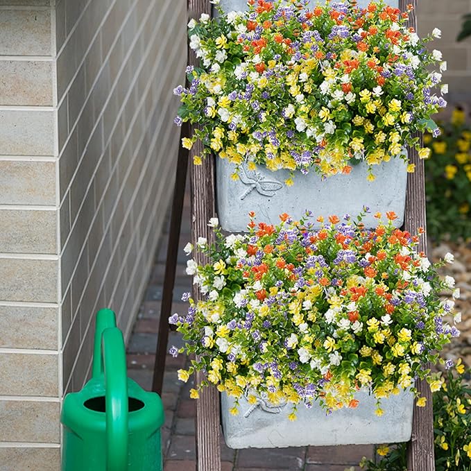 Outdoor Artificial Flowers UV Resistant, 20 Bundles Fake Realistic Floral Greenery Plants for Outside Porch, Window Boxes, Garden, Yard, Inside Home Table Decor, MixColorA