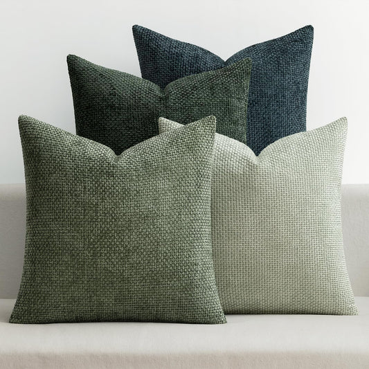 MIULEE Pack of 4 Couch Throw Pillow Covers 16x16 Inch Green Forest Soft Decorative Chenille Pillow Covers Farmhouse Accent Cushion Covers for Boho Home Decor Spring Sofa Bedroom Living Room