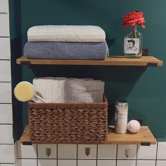 GRANNY SAYS Wicker Storage Baskets for Shelves, Wicker Baskets for Organizing, Waterproof Woven Basket for Pantry, Rectangle Basket for Shlef, Brown, 2-Pack