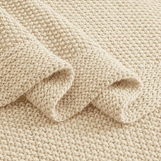 CozeCube Beige Throw Blanket for Couch, Soft Cozy Cable Knit Throw for Bed Sofa Living Room, Lightweight Warm Decorative Farmhouse Christmas Blanket, 60"x80", Light Beige