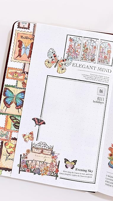 WT Stamped Wings Washi Tape Sticker Set – 3 Rolls Decorative Butterfly & Wing Washi Sticker Tape, Wide Vintage Adhesive Tape for Journaling, Scrapbooking, Planner, DIY Crafts & Wrapping