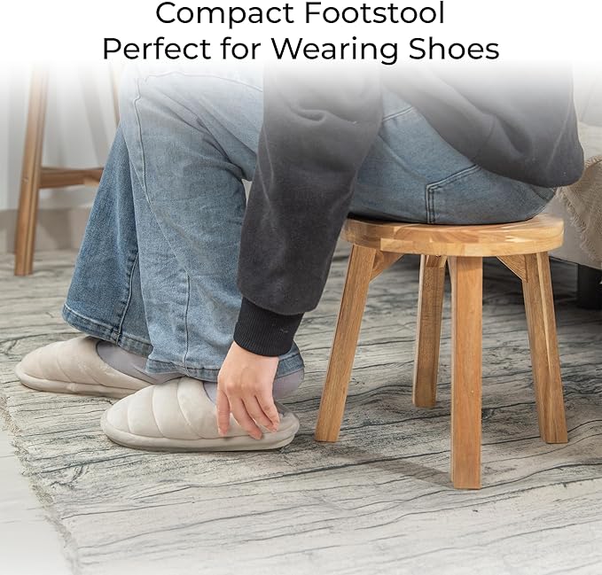 Nakina Stool 12" with Drain Hole – Acacia Wood, Compact & Water-Resistant for Bathroom, Kitchen & Patio