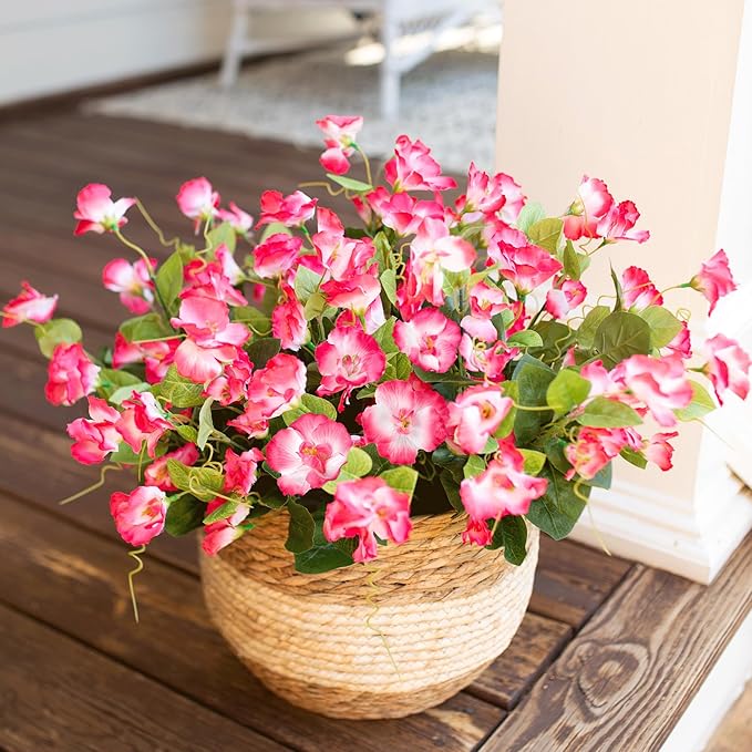 Fake Hibiscus Artificial Flowers for Outdoors Spring Summer Decoration, 6 Bundles Silk Pink Hibiscus Flowers Bouquet UV Resistant Look Real Faux Plants for Outside Planter Front Door Porch Balcony