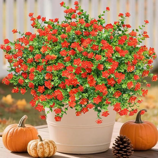 Ivydale Artificial Fall Mums Faux Flowers Plants for Outdoor Outside, 12 Bundles Fake Autumn Orange Daisy Flower Plastic Greenery Realistic UV Resistant for Front Porch Patio Balcony Garden Yard Decor