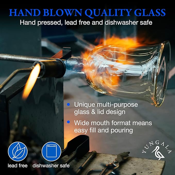 Bedside carafe and glass set, Ombre blue glass bedside carafe with glass that sits inside the carafe, drip free, modern design. 100% dishwasher safe.