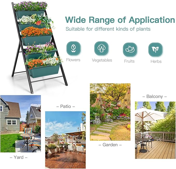 Safstar 5-Tier Vertical Raised Garden Bed, Freestanding Garden Planter with 5 Container Boxes, Elevated Planter for Vegetables, Fruits, Flowers, Herbs, Good for Indoor & Outdoor Use (Green, 2)