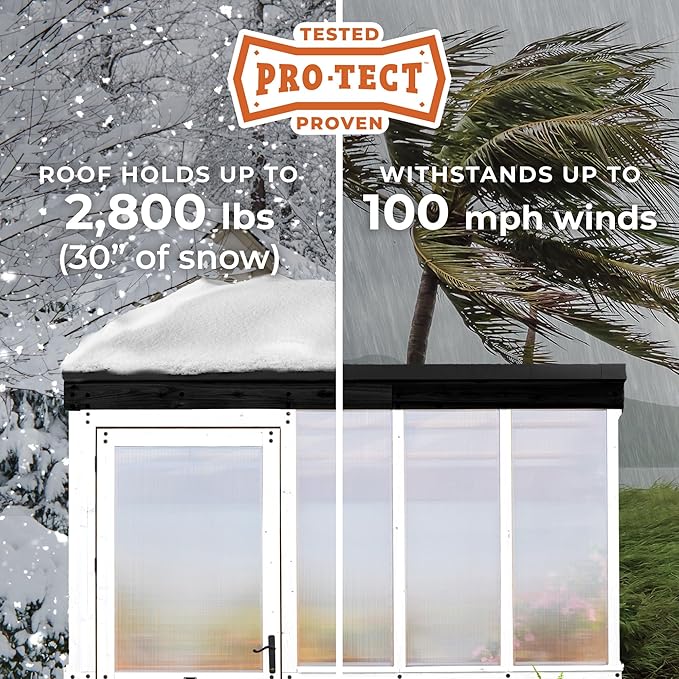 Backyard Discovery Willow 9' x 6' White Cedar Wood and Polycarbonate Walk-in Greenhouse Kit with Exhaust Fan, Windows, Hose Hook-Ups, PowerPort, Staging Shelves for Year-Round Outdoor Gardening