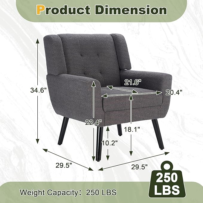 NicBex Modern Accent Chair for Living Room Upholstered Foam Filled Living Room Chairs with Metal Legs Teddy Cozy Lounge Armchair for Living Room Bedroom,Grey