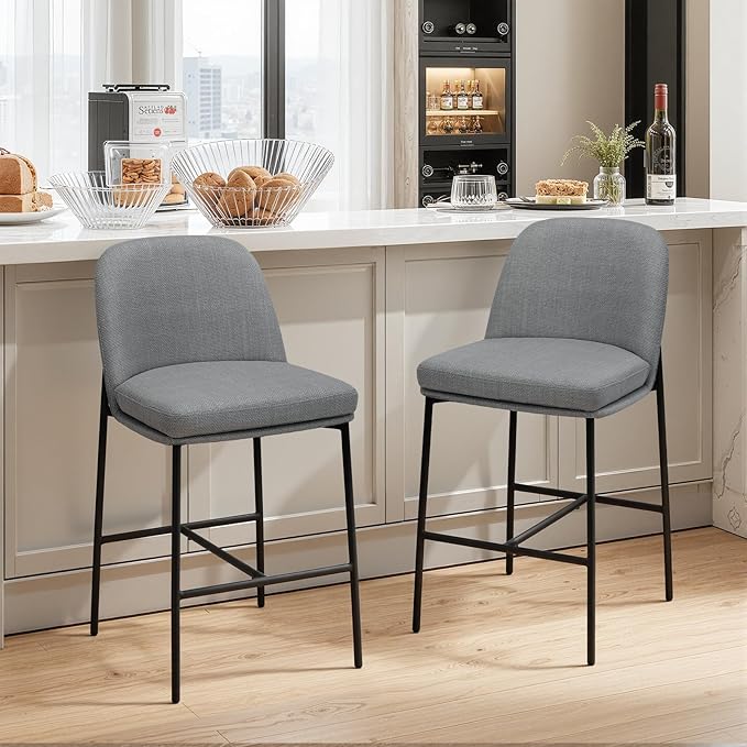 COLAMY Counter Height Bar Stools Set of 2, 25 Inch Modern Fabric Kitchen Island Stools with Back, Upholstered Counter Barstools Armless Bar Chairs with Metal Legs for Island Dining Room Bar,Dark Grey