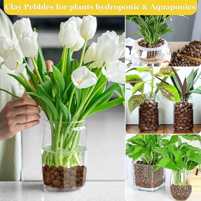10 LBS Natural Leca Clay Pebbles for Plants- 4-16mm Expanded Clay Leca Balls for Indoor Plants, Hydroton Clay Pebbles for Plants Hydroponic & Aquaponics Growing, Orchids, Drainage, Terrarium