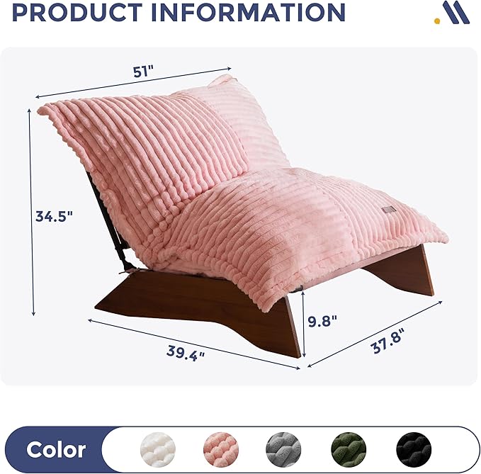 MAXYOYO Adjustable Living Room Chair, 3-Position Bean Bag Chair with Removable Cover, Upholstered Accent Chair with Frame, Soft Reclining Lounge for Bedroom, Apartment, Office, Pink