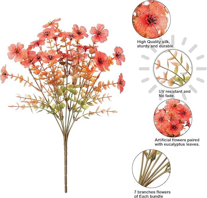 Artificial Fall Flowers Fake Mums for Outdoor Autumn Decoration, 12 Bundles Faux Silk Orange Yellow Mums Daisy Look Real UV Resistant for Outside Home Porch Patio Planter