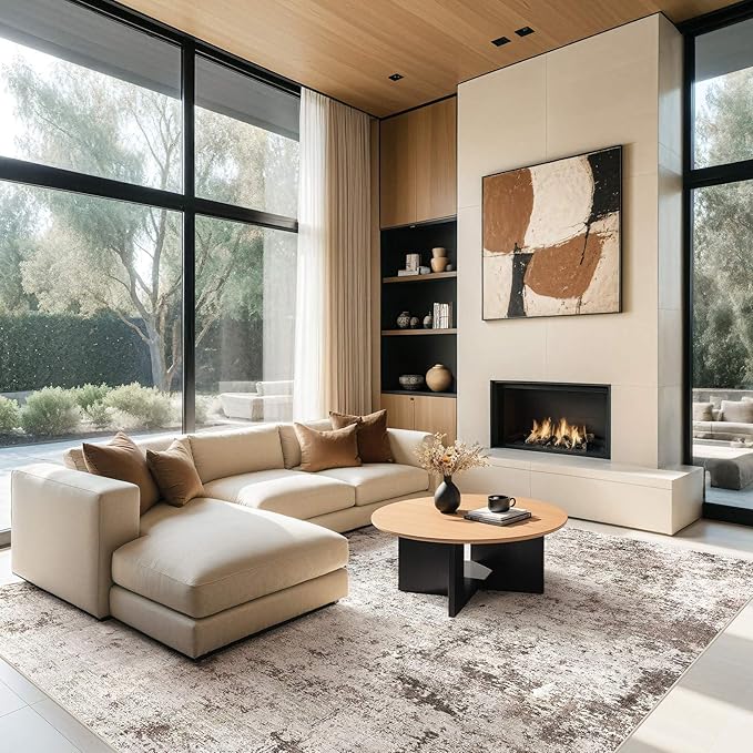 Area Rugs for Living Room: 6x9 Large Soft Washable Rug Modern Abstract Non-Slip Backing Stain Resistant Carpet for Bedroom Dining Room or Home Office Home Decor - Dark Brown