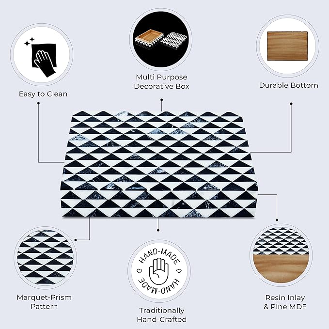 Handicrafts Home Handmade Marquet Prism Collection Decorative Jewelry Box Organizer – Keepsakes, Trinkets, and Home Decor – Antique Coffee Table Storage, Memory Box, Farmhouse Style Decor, 6x8x1.5