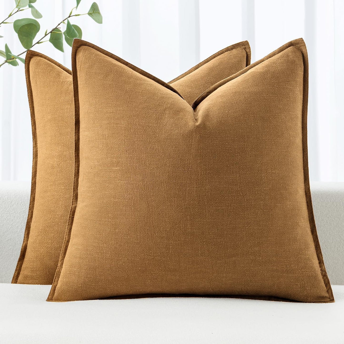 MIULEE Decorative Linen Pillow Covers 20x20 Inch Hazel Boho Farmhouse Neutral Couch Throw Pillows for Bed Pack of 2 Accent Modern Pillowcase Sofa Livingroom Home Decor