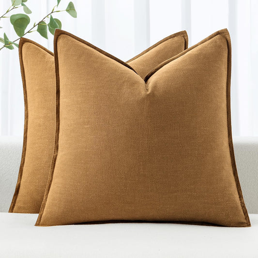 MIULEE Decorative Linen Pillow Covers 20x20 Inch Hazel Boho Farmhouse Neutral Couch Throw Pillows for Bed Pack of 2 Accent Modern Pillowcase Sofa Livingroom Home Decor